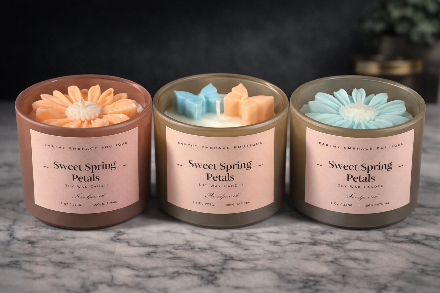 Sweet Spring Petals Floral Soy Candle | Hand Poured Spring Scented Candle | Decorative Flower Candle