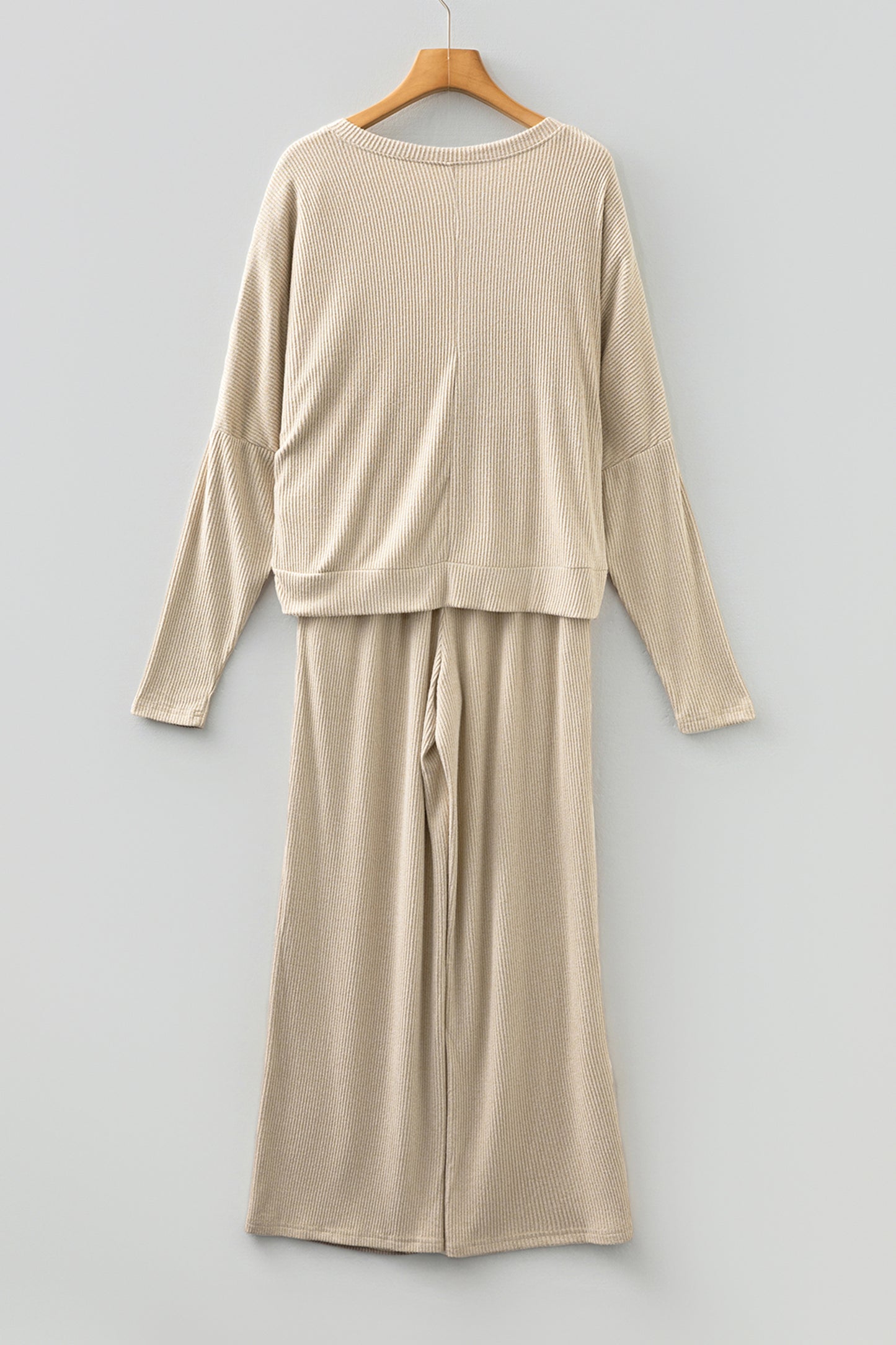 Jet Stream 3D Ribbed V Neck Pullover Drawstring Pants 2 Piece Lounge Set