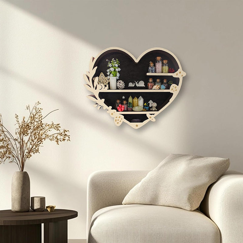 Adorable Mushroom - themed Decor. Wall - mounted Wooden Floating Mushroom Shelf. Ideal as a Crystal Display Shelf or a Rock Gem