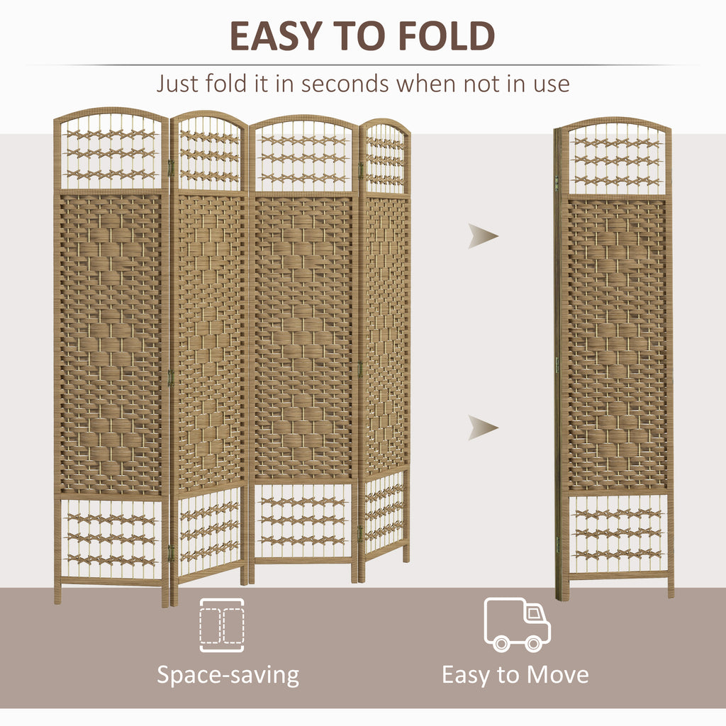 4 Panel Folding Room Divider Portable Privacy Screen Wave Fiber Room Partition for Home Office Natural