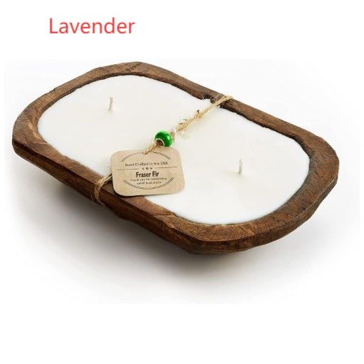 Retro Lavender Wooden Basin Candles Three Lamp Wick Aromatherapy Candles
