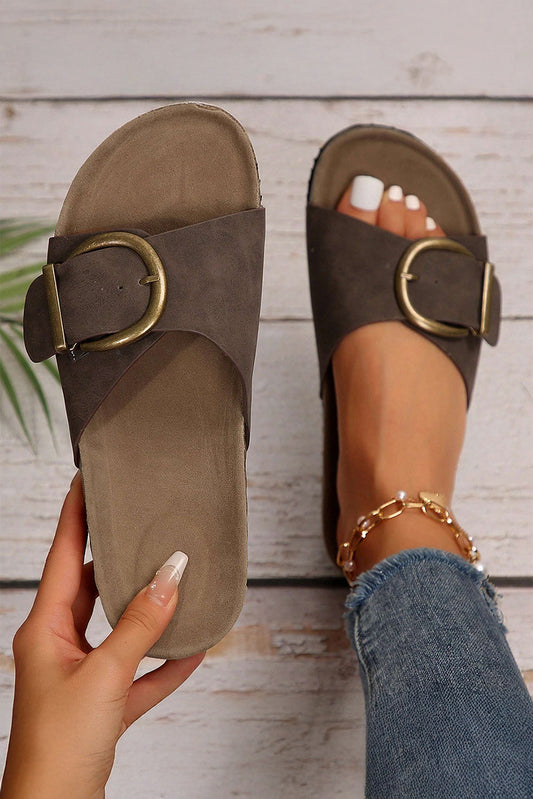 Coffee Buckle Faux Suede Thick Sole Sandal