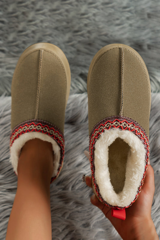 Contrast Print Suede Plush Lined Clogs
