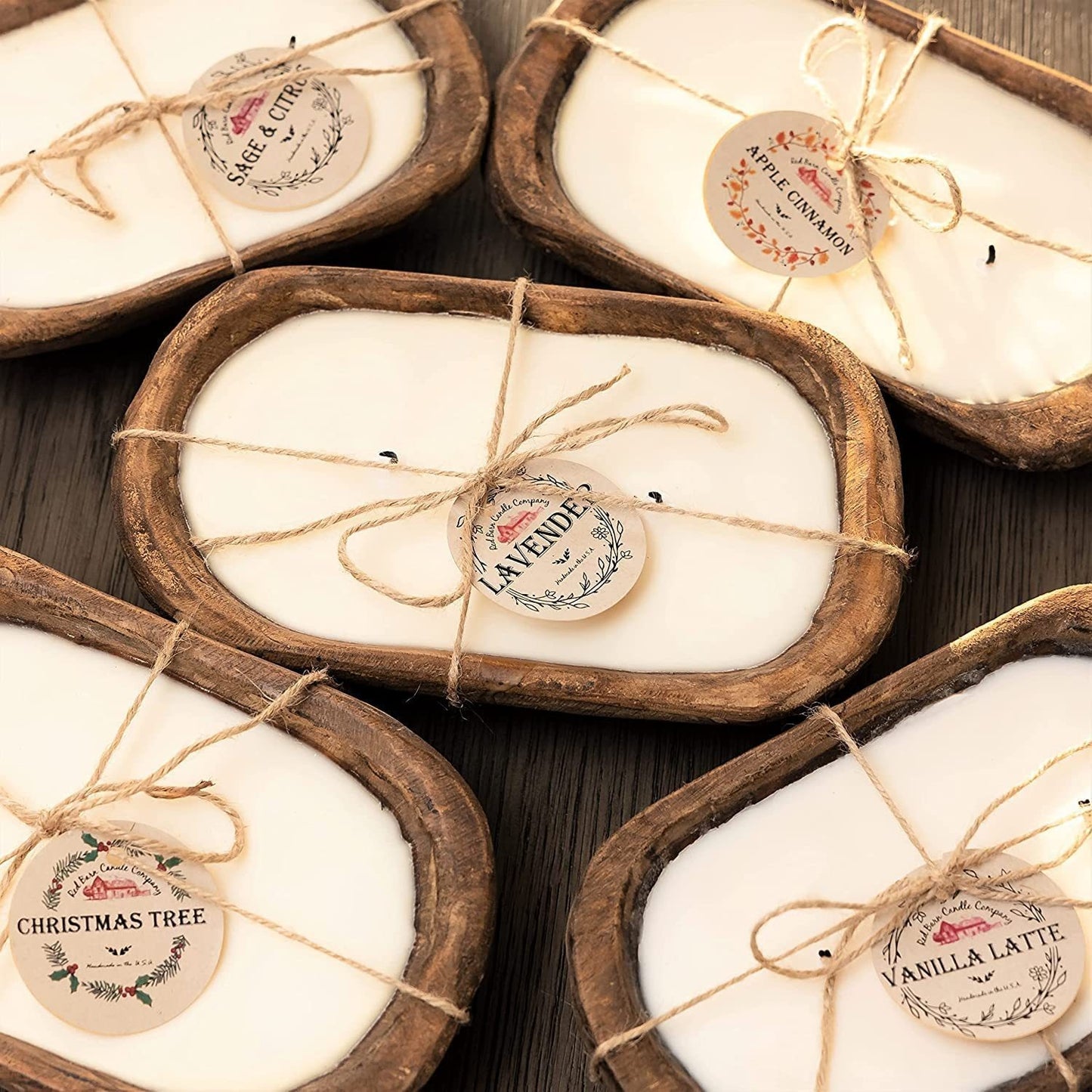 Retro Lavender Wooden Basin Candles Three Lamp Wick Aromatherapy Candles