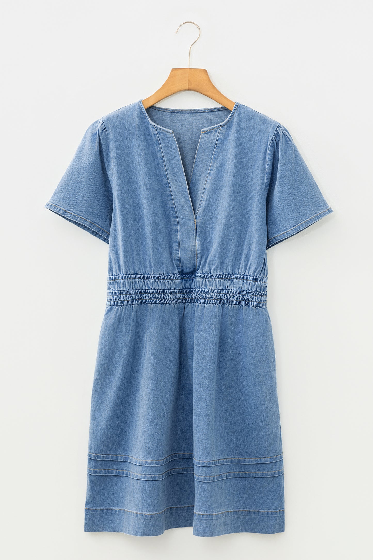 Myosotis Elastic Waist Short Sleeve Denim Mini Dress