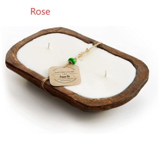 Retro Lavender Wooden Basin Candles Three Lamp Wick Aromatherapy Candles