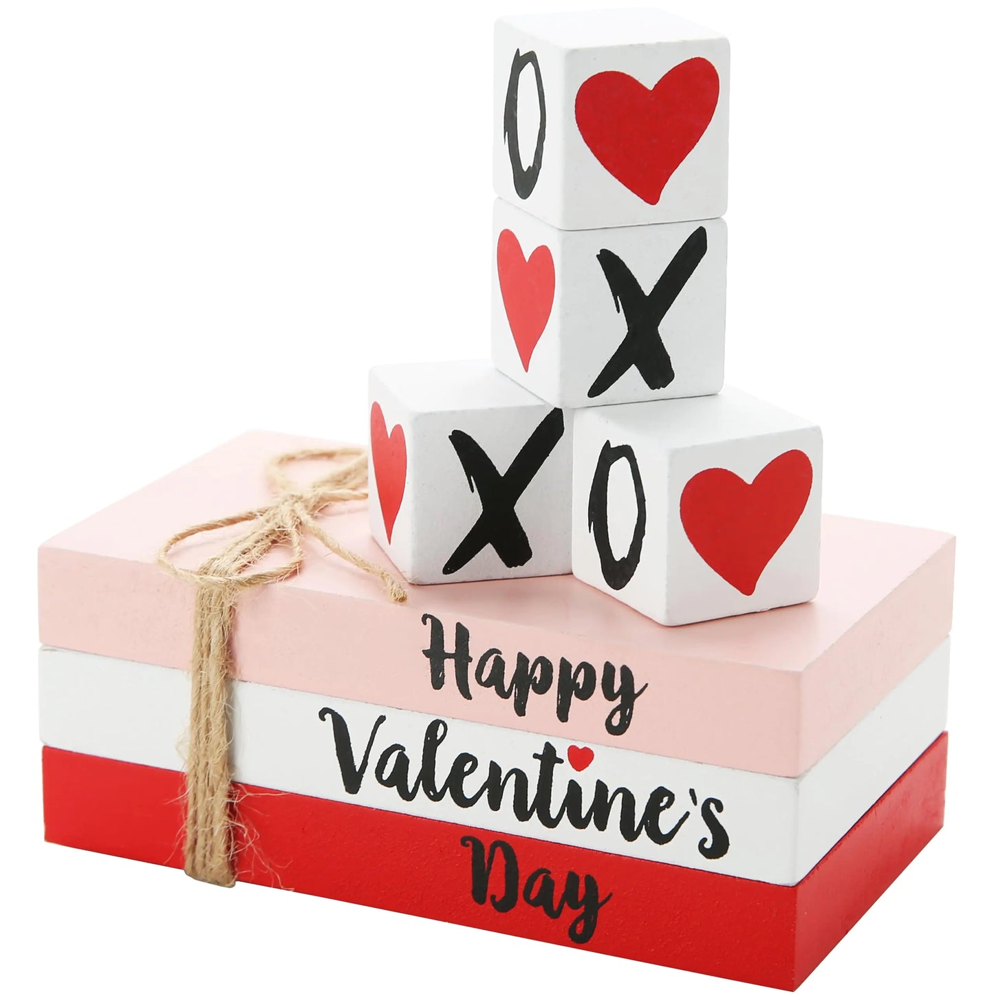 Valentines Day Decorations for Home Faux Books with XOXO Love Blocks Valentines Wooden Sign Book Stack Farmhouse Rustic Valentines Decor Tiered Tray Coffee Table Home Decor