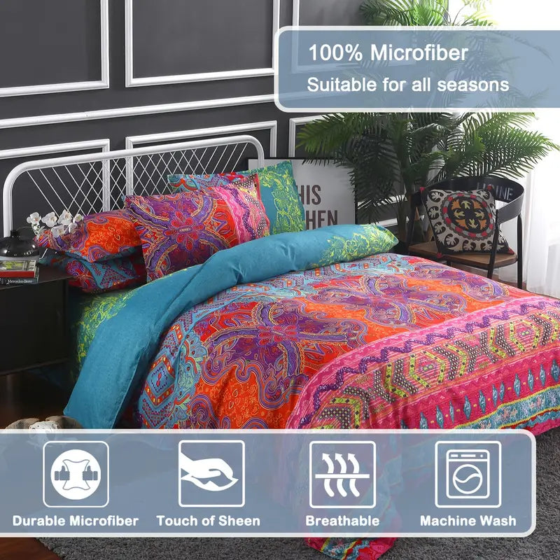 3-Piece Boho Bedding Set with Duvet Cover & Pillowcases
