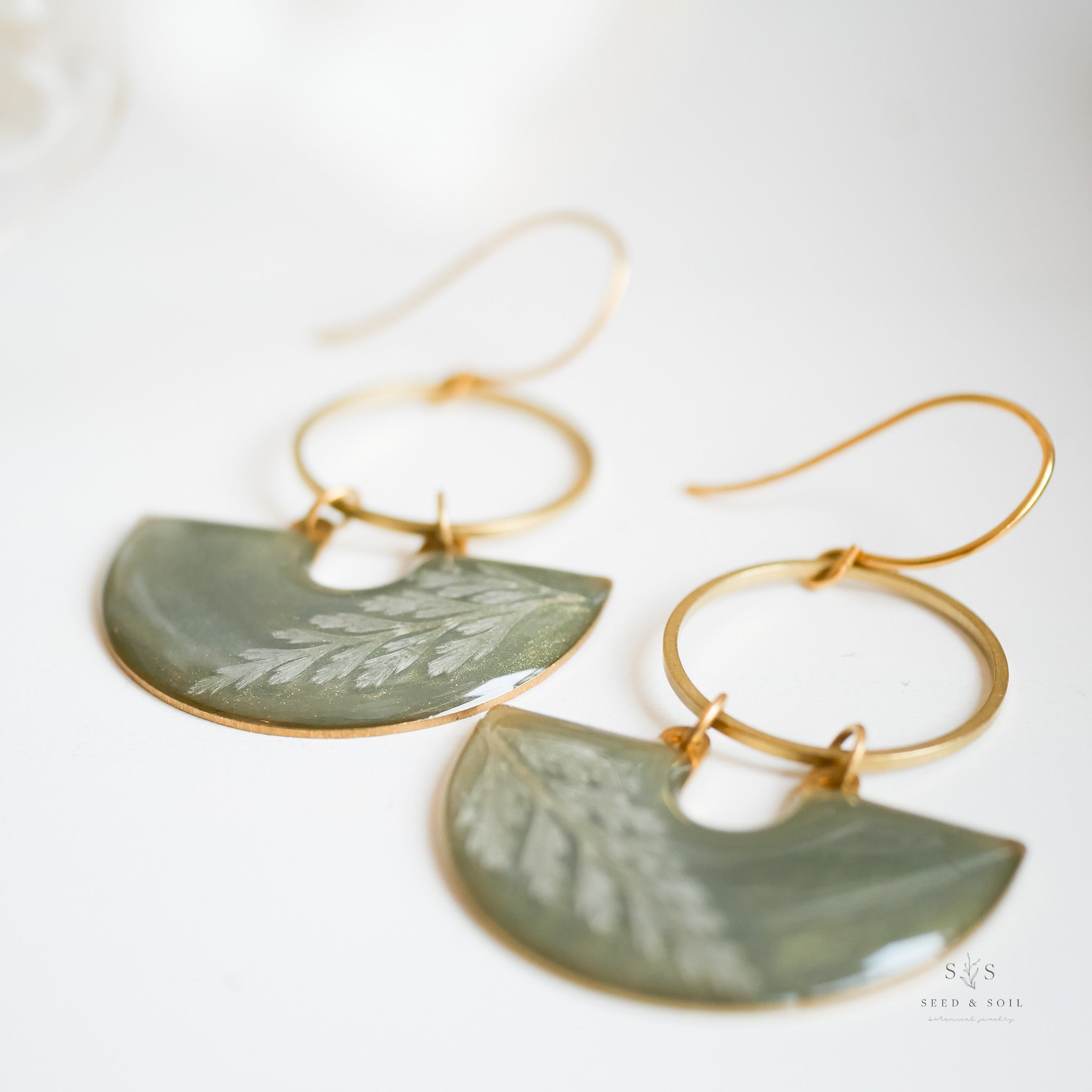 Emerald Fern Moon Shadow Earrings