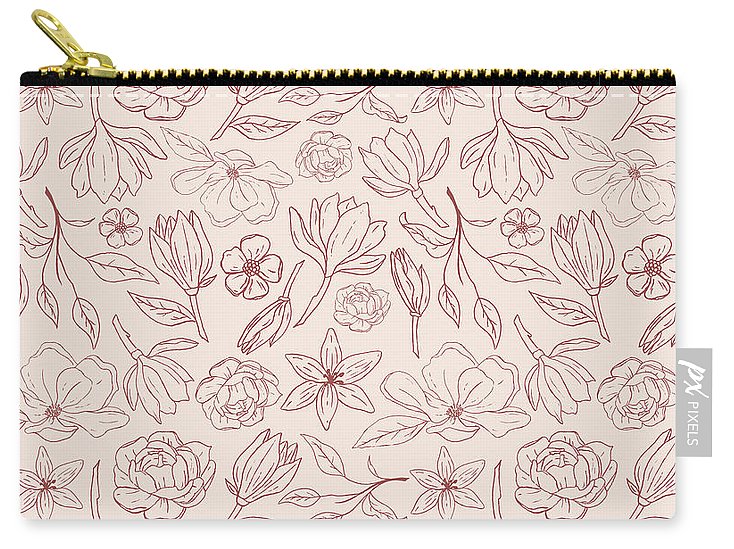 Burgundy Magnolia Pattern - Carry-All Pouch