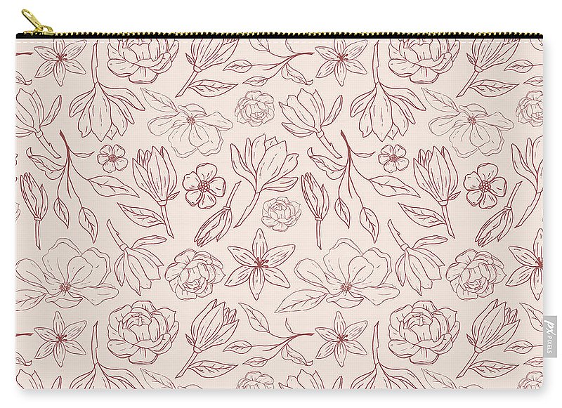 Burgundy Magnolia Pattern - Carry-All Pouch