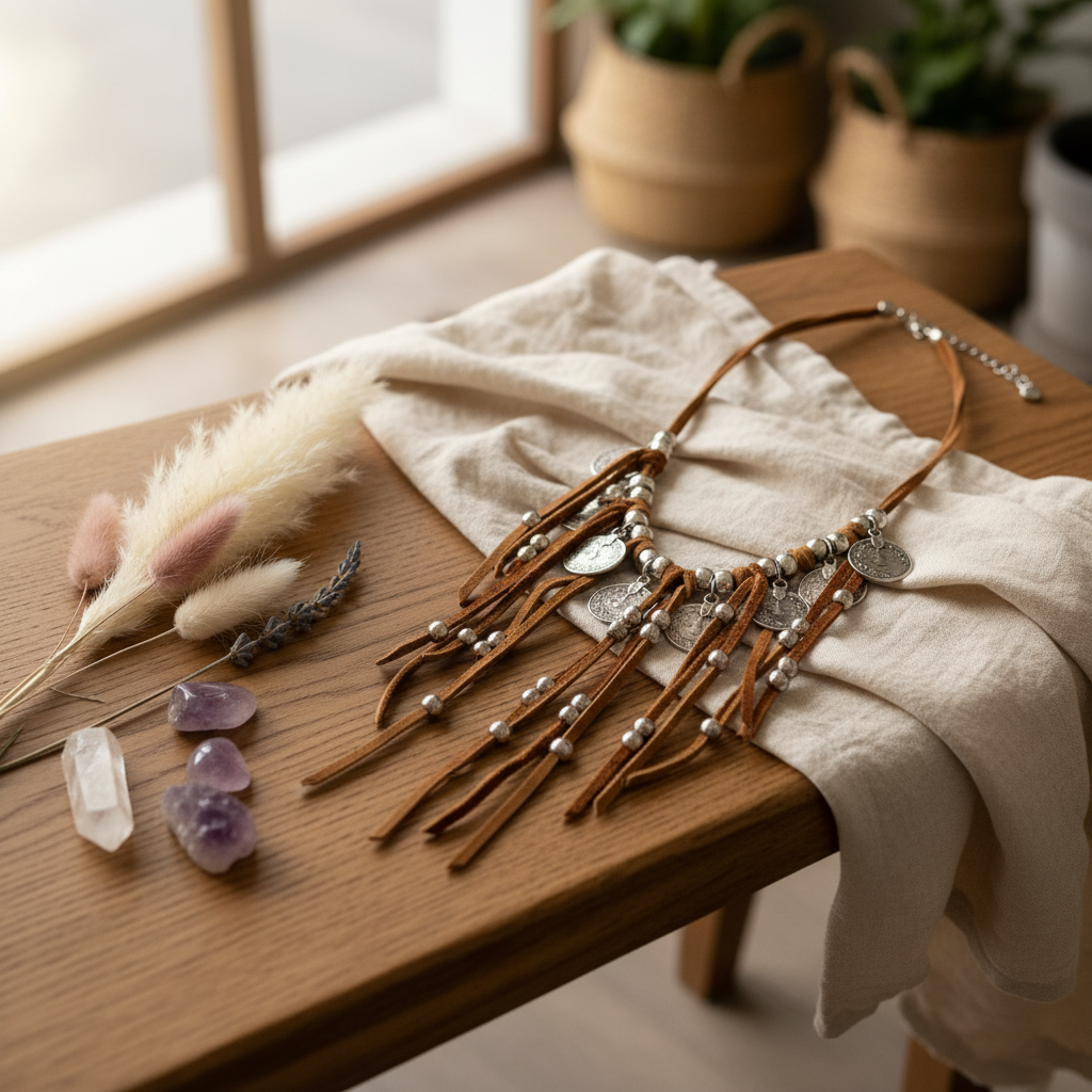 Fantastic Fringe Boho Necklace in bohemian setting