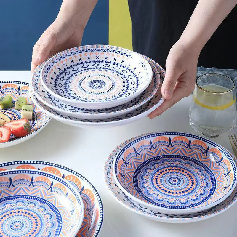 8-Inch Boho Ceramic Breakfast Plates (Set of 4)