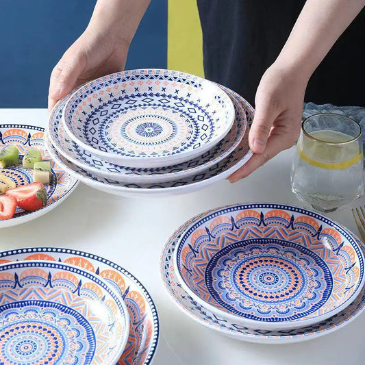 8-Inch Boho Ceramic Breakfast Plates (Set of 4)