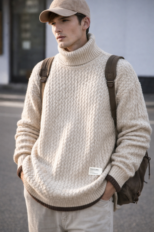 Men's Textured Knit Turtleneck Sweater