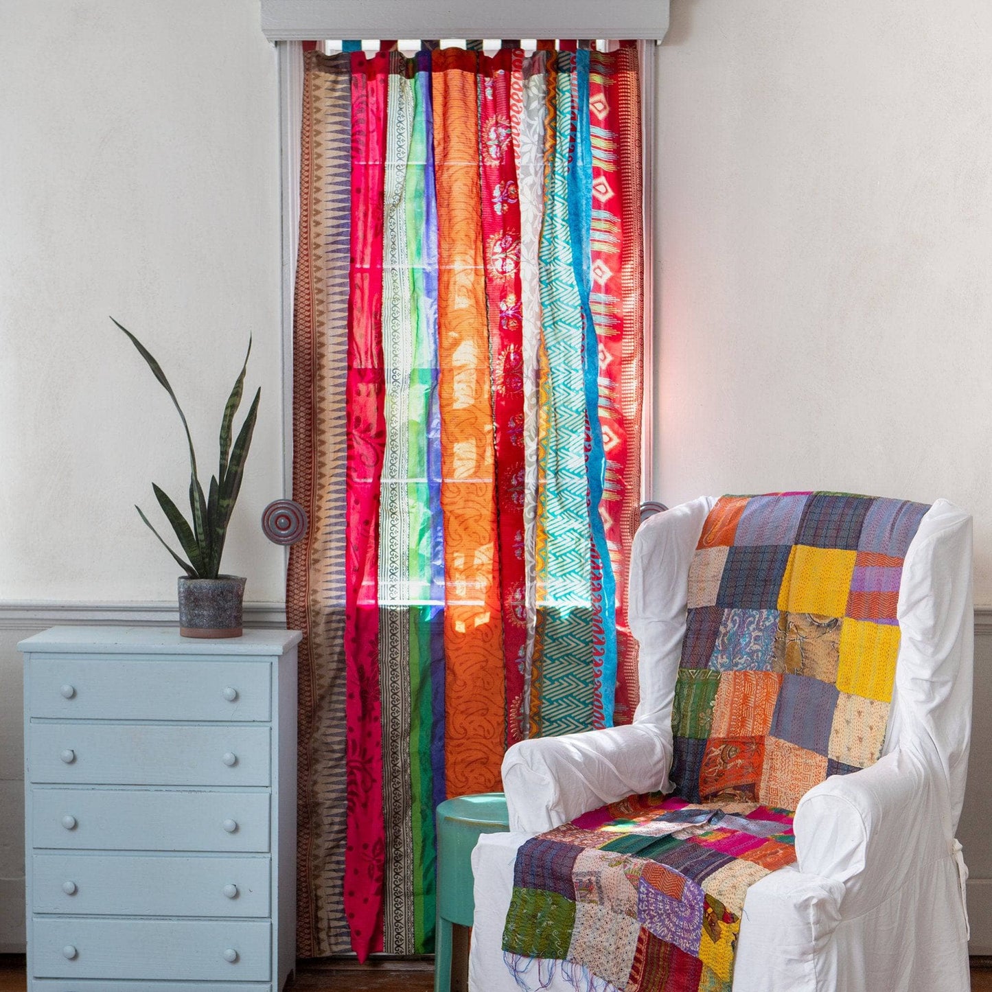 Rainbow Oasis Drapes – Upcycled Boho Curtains